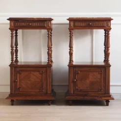 Pamono Antique Bedside Tables with Marble Tops and Columns, 1890, Set of 2