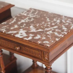 Pamono Antique Bedside Tables with Marble Tops and Columns, 1890, Set of 2
