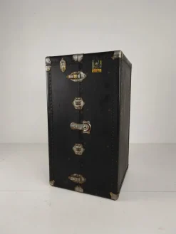 Outlet Pamono Antique Belber Black Leather Steamer Trunk, 1920s