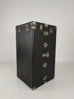 Outlet Pamono Antique Belber Black Leather Steamer Trunk, 1920s