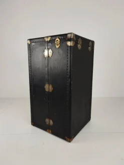 Outlet Pamono Antique Belber Black Leather Steamer Trunk, 1920s