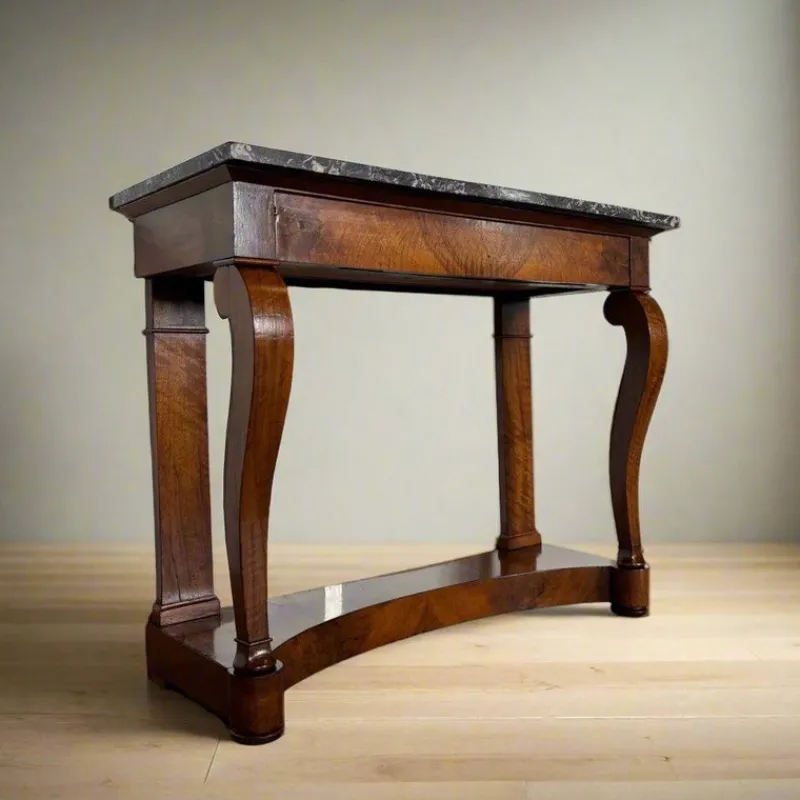 Clearance Pamono Antique Biedermeier Console in Walnut & Marble