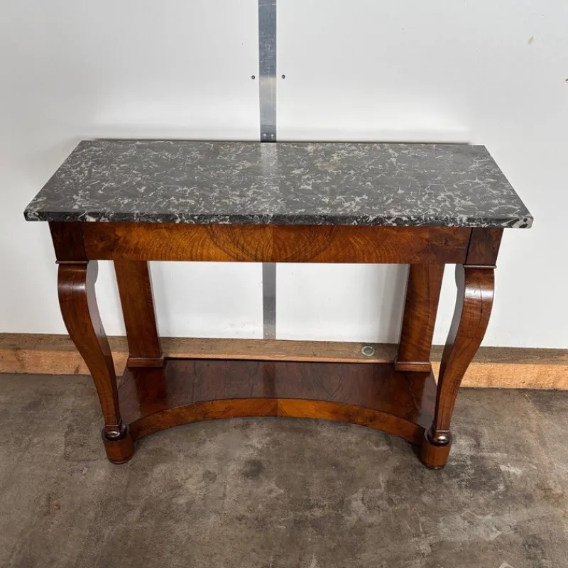 Clearance Pamono Antique Biedermeier Console in Walnut & Marble