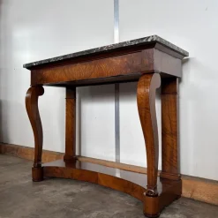 Clearance Pamono Antique Biedermeier Console in Walnut & Marble