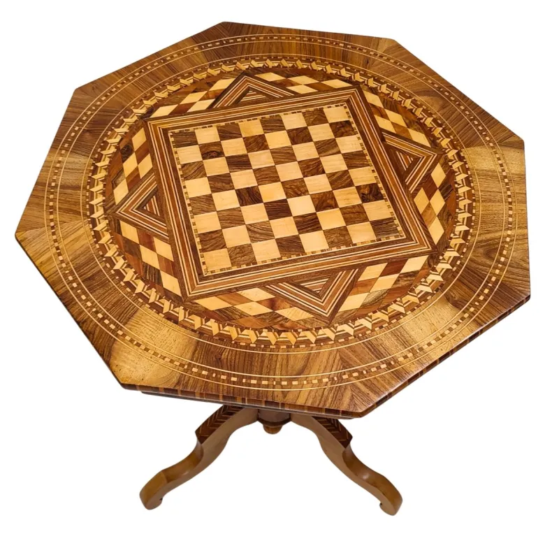 Pamono Antique Biedermeier Marquetry Chess Table, 1800s> Game Tables