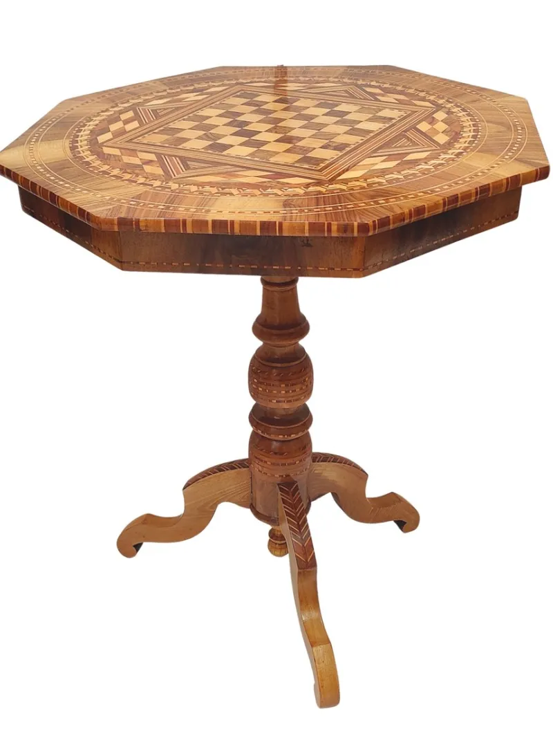 Pamono Antique Biedermeier Marquetry Chess Table, 1800s> Game Tables