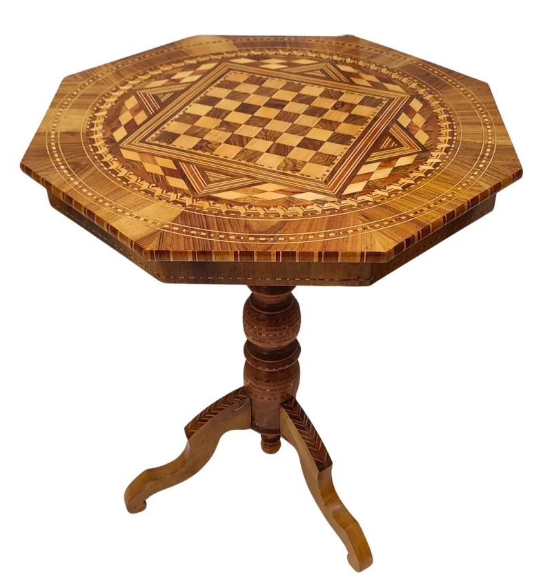Pamono Antique Biedermeier Marquetry Chess Table, 1800s> Game Tables