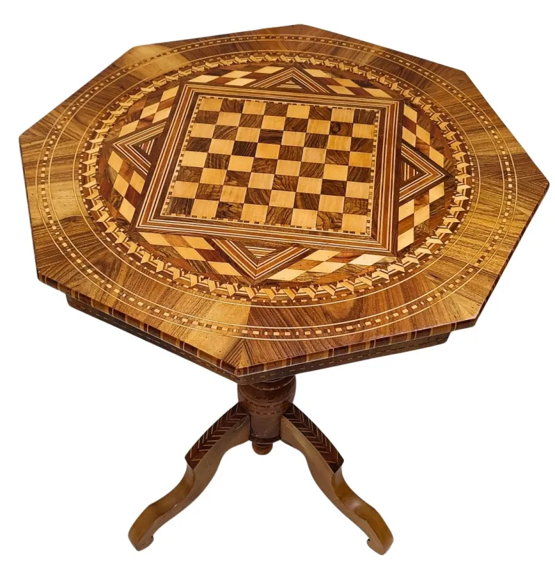 Pamono Antique Biedermeier Marquetry Chess Table, 1800s> Game Tables