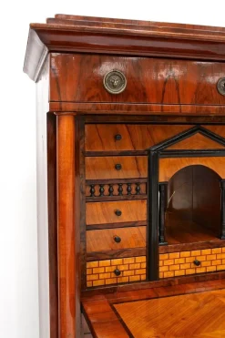 Clearance Pamono Antique Biedermeier Nutwood Secretary, 1825