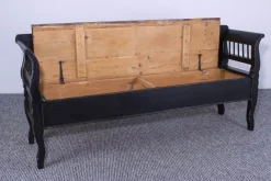 Hot Pamono Antique Black Painted Pine Box Bench, Late 19th Century