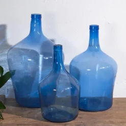 Pamono Antique Blue Colour Demijohns, 1920, Set of 3> Bottles, Carafes & Jugs