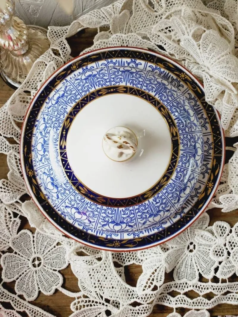 Pamono Antique Blue Lily Series Butter Dish from Royal Worcester, 1881> Dinnerware Accessories
