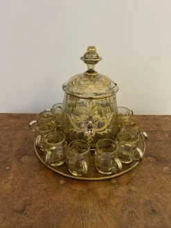Online Pamono Antique Bohemian Glass Punch Bowl Set, 1900, Set of 12