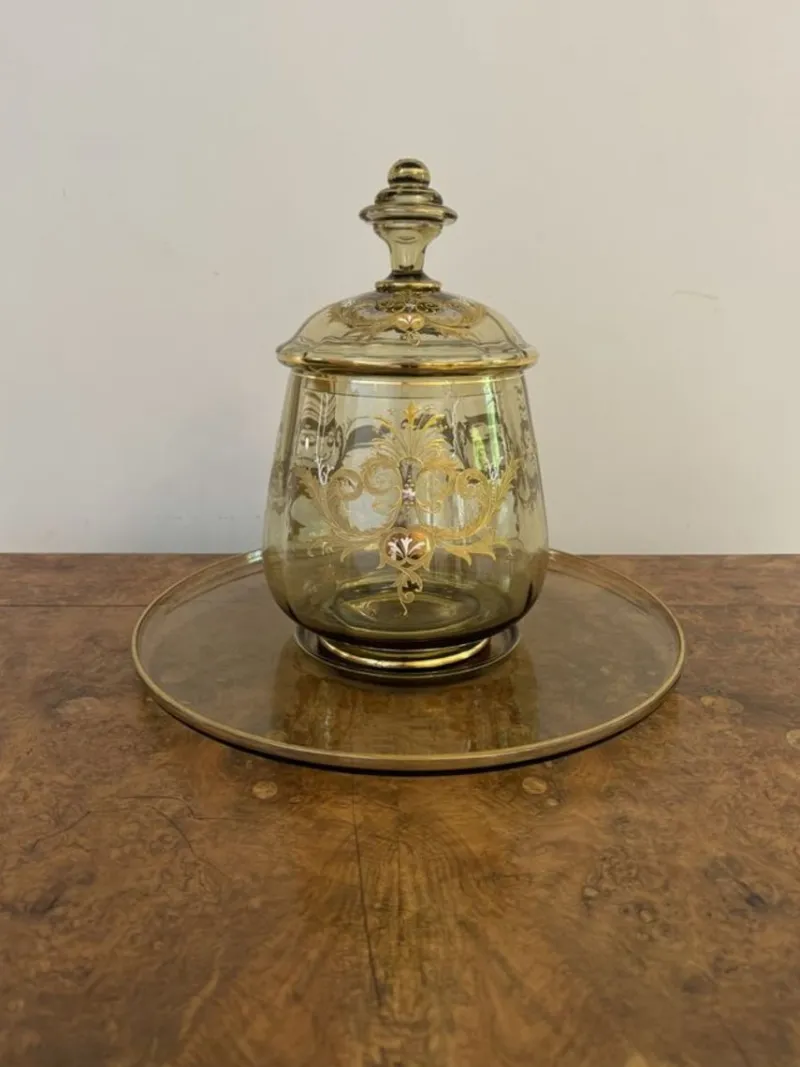 Online Pamono Antique Bohemian Glass Punch Bowl Set, 1900, Set of 12