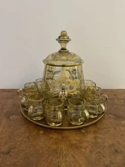 Online Pamono Antique Bohemian Glass Punch Bowl Set, 1900, Set of 12