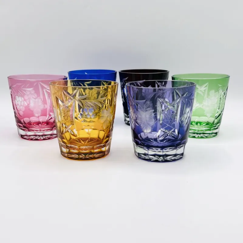 Pamono Antique Bohemian Grape-Cut Harlequin Crystal Tumblers, 1850, Set of 6> Glassware