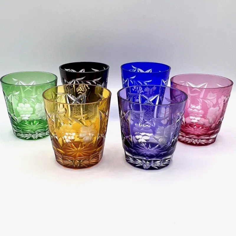 Pamono Antique Bohemian Grape-Cut Harlequin Crystal Tumblers, 1850, Set of 6> Glassware