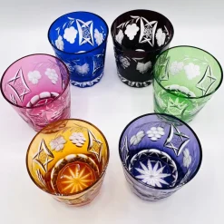 Pamono Antique Bohemian Grape-Cut Harlequin Crystal Tumblers, 1850, Set of 6><noscript><img width=