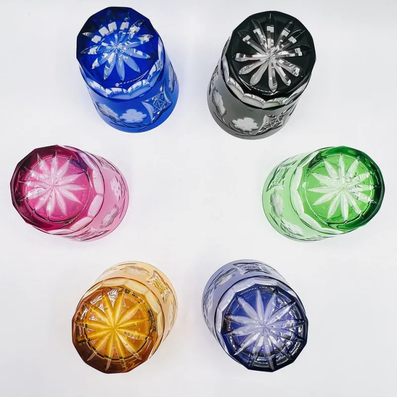 Pamono Antique Bohemian Grape-Cut Harlequin Crystal Tumblers, 1850, Set of 6> Glassware