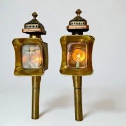 Outlet Pamono Antique Brass and Copper Carriage Lamps, 1890s, Set of 2