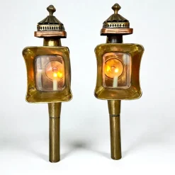 Outlet Pamono Antique Brass and Copper Carriage Lamps, 1890s, Set of 2