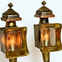 Outlet Pamono Antique Brass and Copper Carriage Lamps, 1890s, Set of 2