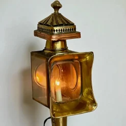 Outlet Pamono Antique Brass and Copper Carriage Lamps, 1890s, Set of 2