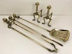 Online Pamono Antique Brass Fire Tools with Eagle Claws, Late 19th Century, Set of 5