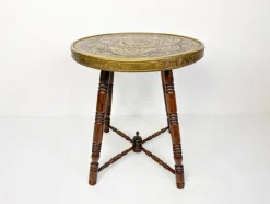 Pamono Antique Brass Tray Table with Turned Wood Legs, 1890s> Coffee & Side Tables