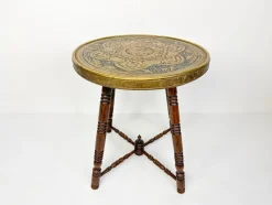 Pamono Antique Brass Tray Table with Turned Wood Legs, 1890s><noscript><img width=
