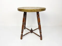 Pamono Antique Brass Tray Table with Turned Wood Legs, 1890s><noscript><img width=