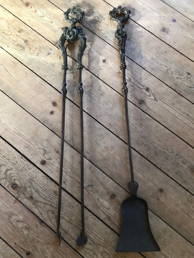Discount Pamono Antique Bronze Fireplace Tongs, Set of 2