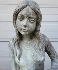 Pamono Antique Bronze Fountain Statue of Woman with Water Jug><noscript><img width=