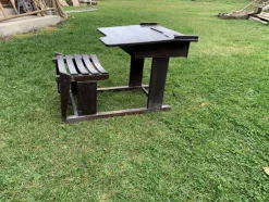 Best Pamono Antique Brown Painted Children's School Bench and Desk, 1920s