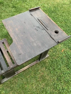 Best Pamono Antique Brown Painted Children's School Bench and Desk, 1920s