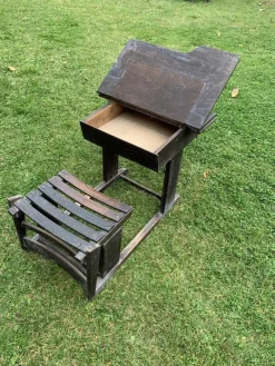 Best Pamono Antique Brown Painted Children's School Bench and Desk, 1920s