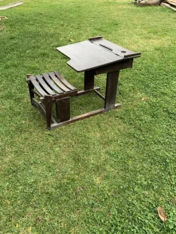 Best Pamono Antique Brown Painted Children's School Bench and Desk, 1920s