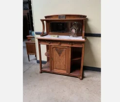 Pamono Antique Buffet with Sideboard and Grandfather Clock and Table and Chairs, 1890s, Set of 6><noscript><img width=
