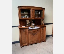 Pamono Antique Buffet with Sideboard and Grandfather Clock and Table and Chairs, 1890s, Set of 6><noscript><img width=