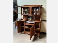 Pamono Antique Buffet with Sideboard and Grandfather Clock and Table and Chairs, 1890s, Set of 6><noscript><img width=