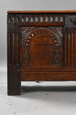 New Pamono Antique Carved Oak Coffer, 1700s