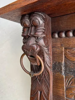 Sale Pamono Antique Carved Oak Wall Mounted Coat Rack with Lion Heads, 1920s