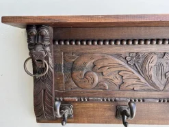 Sale Pamono Antique Carved Oak Wall Mounted Coat Rack with Lion Heads, 1920s