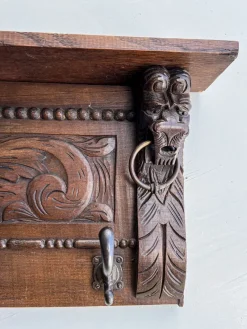 Sale Pamono Antique Carved Oak Wall Mounted Coat Rack with Lion Heads, 1920s