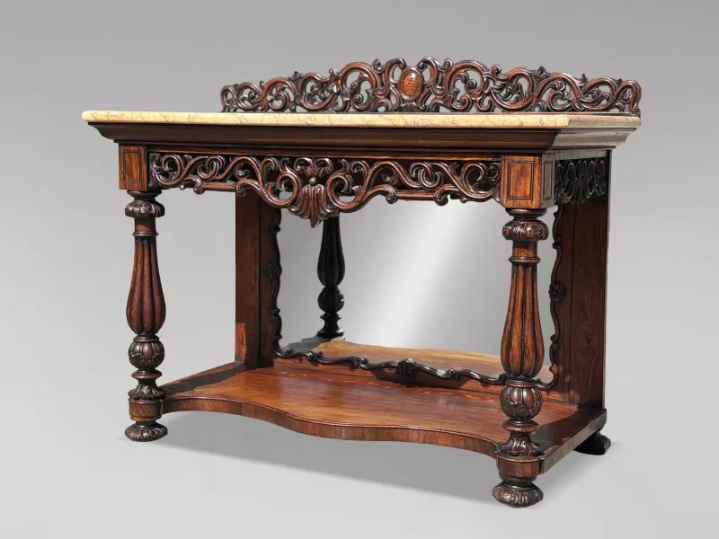Outlet Pamono Antique Carved Rosewood Console Table with Marble Top, C1830