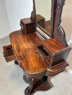 Pamono Antique Carved Wooden Vanity Table with Mirror><noscript><img width=
