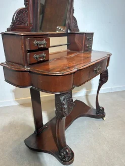 Pamono Antique Carved Wooden Vanity Table with Mirror><noscript><img width=