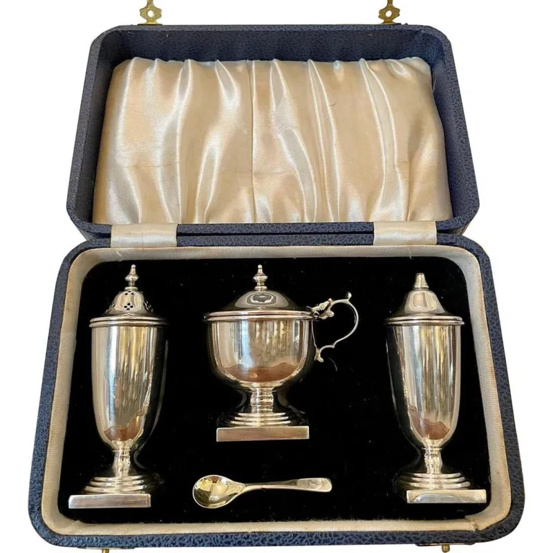 Outlet Pamono Antique Cased Sterling Silver Condiment Set, Set of 4