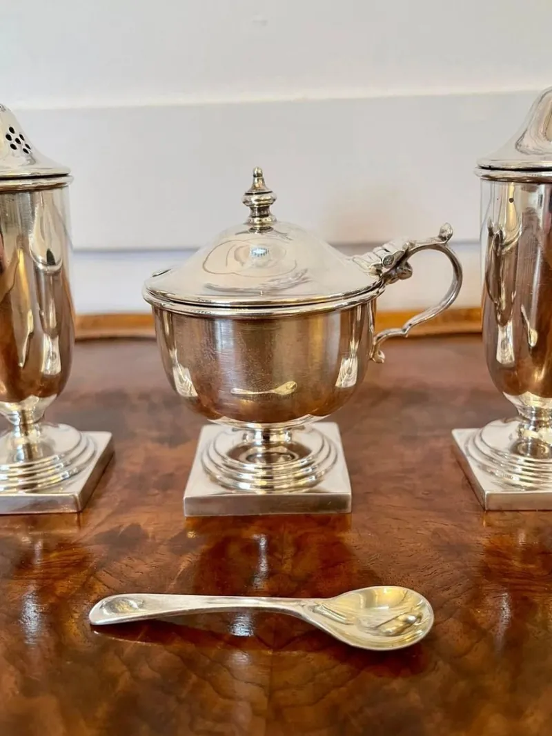 Outlet Pamono Antique Cased Sterling Silver Condiment Set, Set of 4