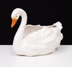 Pamono Antique Ceramic Swan Jardiniere from Capodimonte, 1880><noscript><img width=